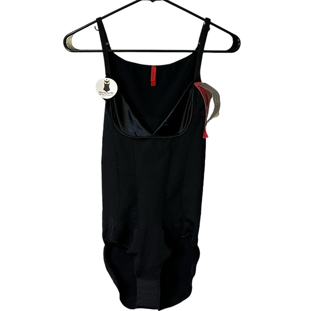 SPANX Slimmer & Shine Open Bust Bodysuit Black Shape Wear Sculpting Sleek Large